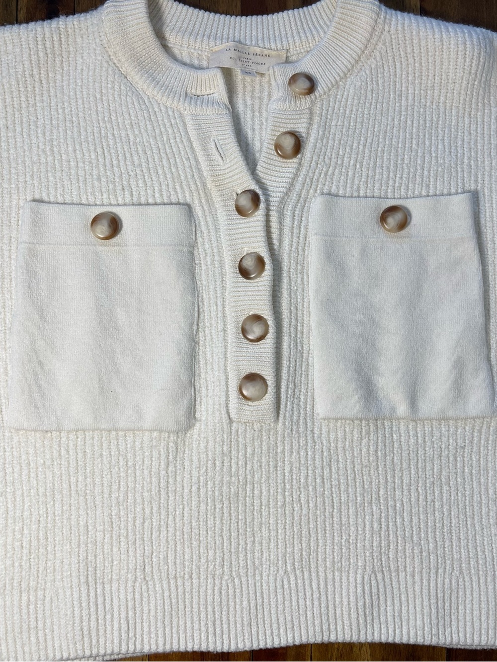 Sezane Eloi jumper cream crop merino wool sweater women’s XS - Picture 5 of 14